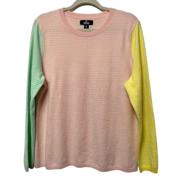 LAND’S END 100% Cashmere Striped Crew Neck Sweater XL - Picture 1 of 8